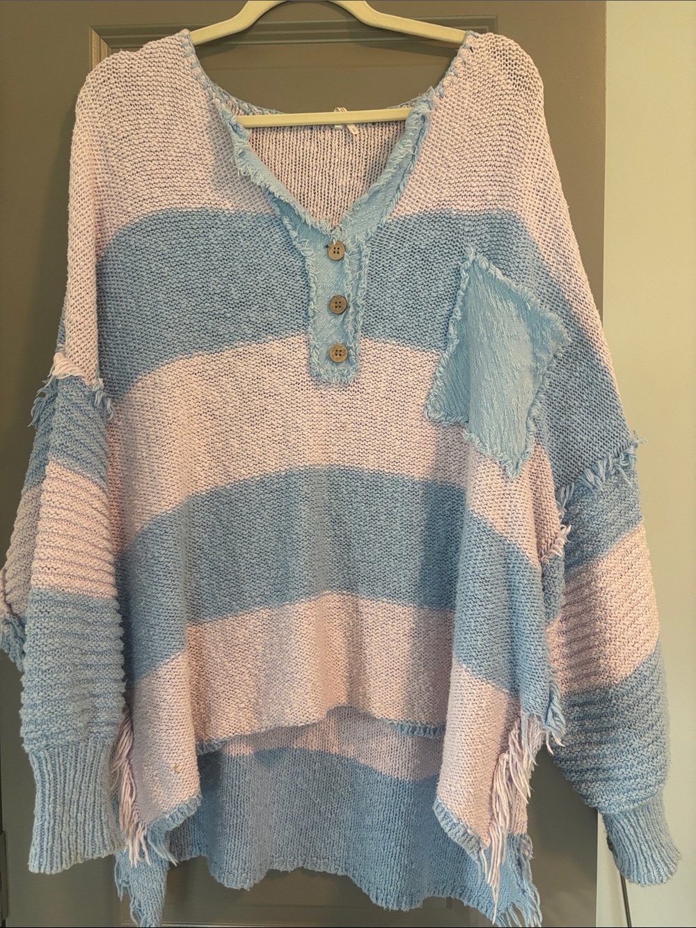 Free People Soft Knit Striped V-Neck Sweater - Pink & Blue